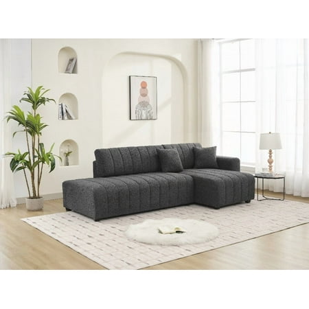 The Jessica Lamb Wool Sectional Sofa Features a Spacious Chaise and Plush Lamb Wool