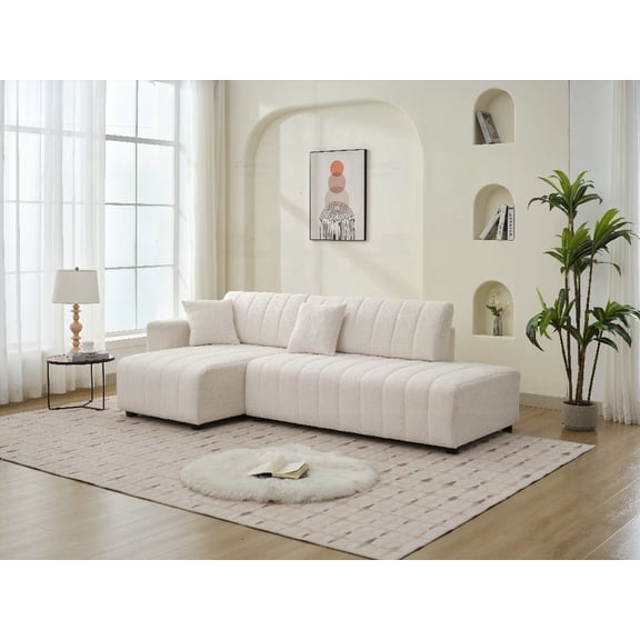 Modern Minimalist Lamb Wool Left Facing Sectional Sofa 220cm with Chaise