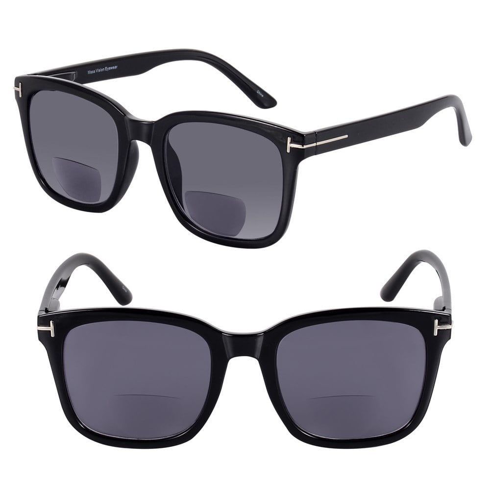 "The Jet Setter" 2 Pair of Women's Fashion Bifocal Reading Sunglasses - Black/Black - 1.50