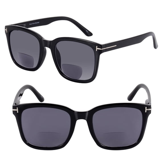 "The Jet Setter" 2 Pair of Women's Fashion Bifocal Reading Sunglasses - Black/Black - 2.50