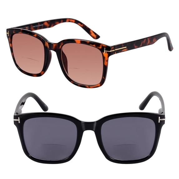 "The Jet Setter" 2 Pair of Women's Fashion Bifocal Reading Sunglasses - Black/Tortoise - 1.75