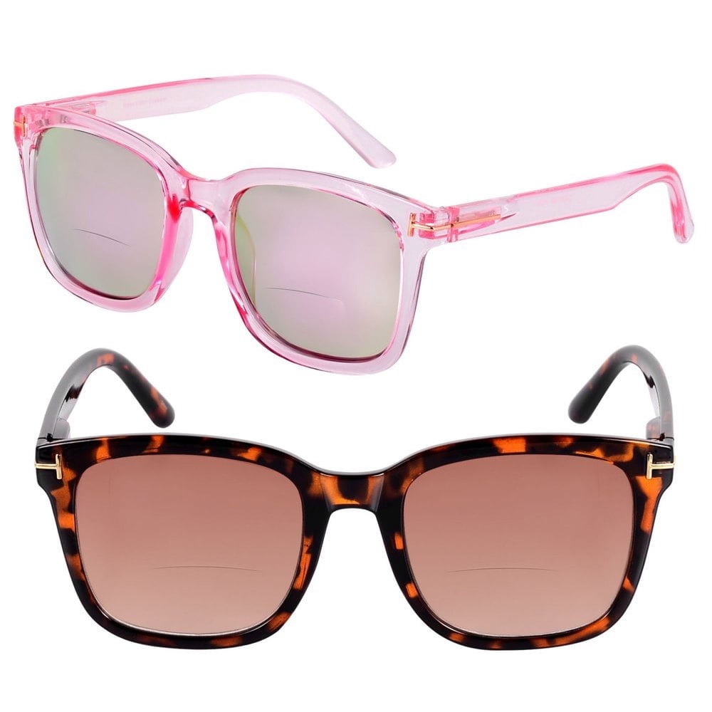 "The Jet Setter" 2 Pair of Women's Fashion Bifocal Reading Sunglasses - Glacier Pink/Tortoise - 1.50