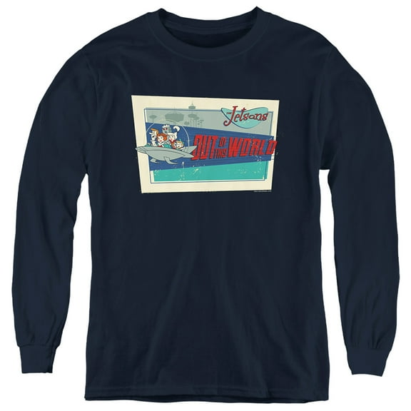 The Jetsons Out Of This World Kids Long Sleeve T Shirt (X-Large) for Youth Boys and Girls, Navy