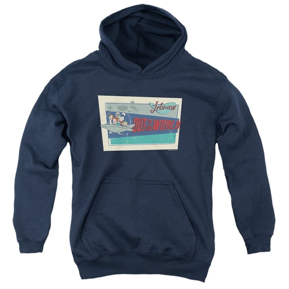The Jetsons Out Of This World Kids Pull-Over Hoodie (Large) for Youth Boys and Girls, Navy
