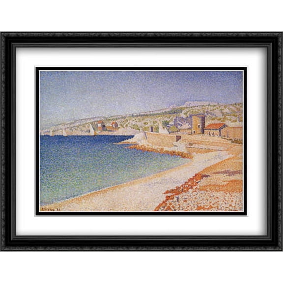The Jetty at Cassis, Opus 198 2x Matted 36x28 Large Black Ornate Framed Art Print by Paul Signac