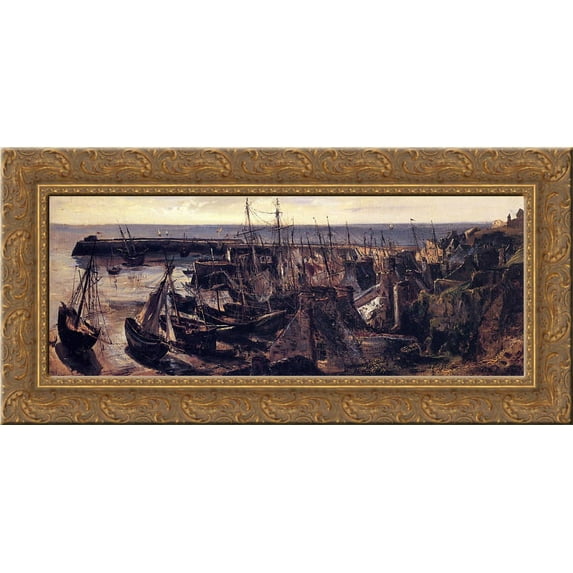 The Jetty at the Port of Granville 24x12 Gold Ornate Wood Framed Canvas Art by Theodore Rousseau