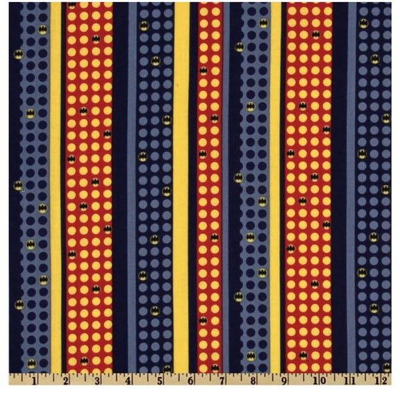 "The Joker's Back" Batman Logo Stripe Multicolor 100% Cotton Fabric Sold by the Yard