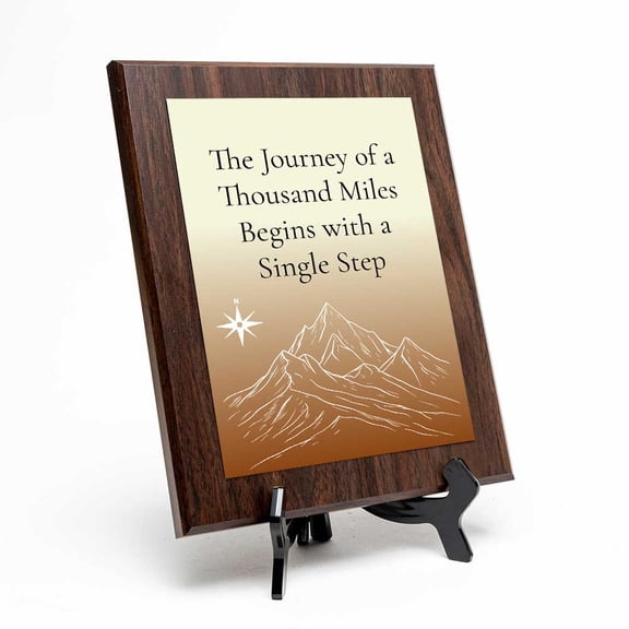 The Journey Of A Thousand Miles Begins With A Single Step, Wooden Frame 5x7 Decorative Wall Plaque With Easel Acrylic Stand | Buddhist/Foreign Quotes