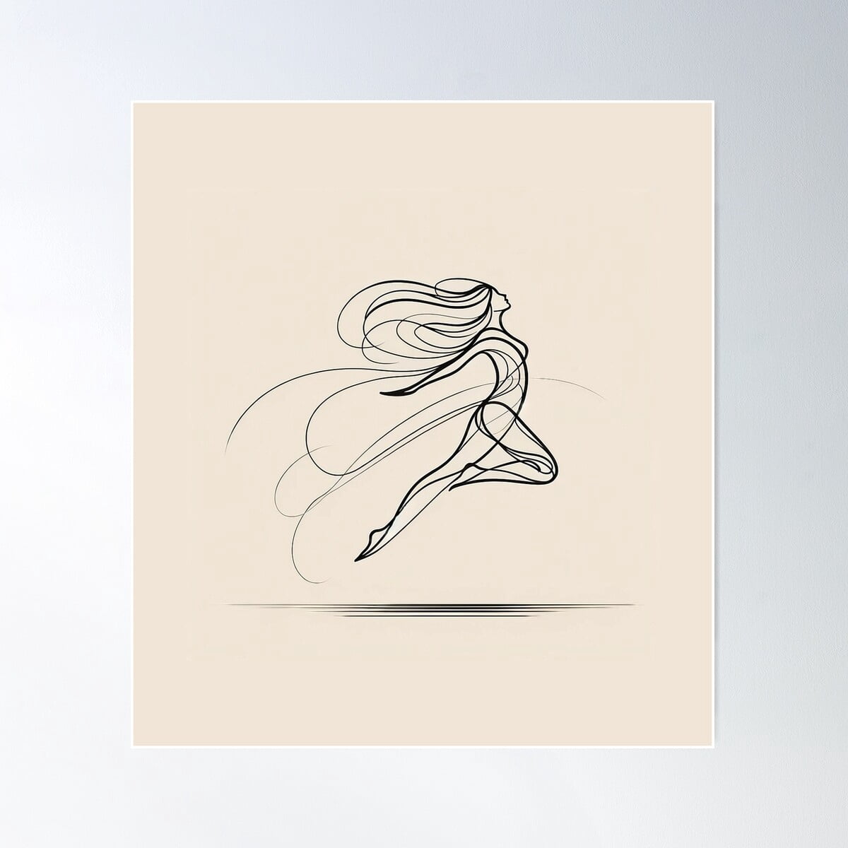 The Jumping Girl - Minimalist Line Art Poster Wall Art, Modern