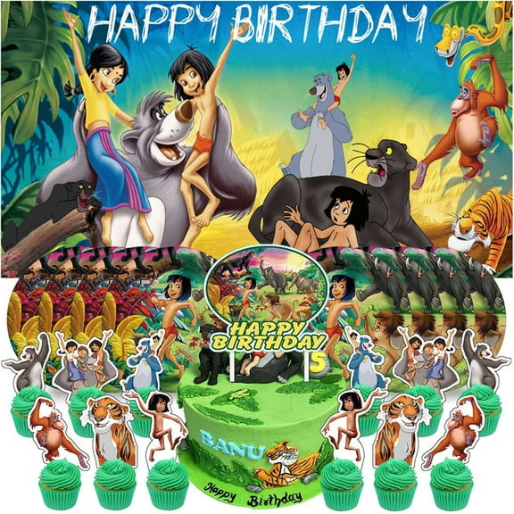 The Jungle Book Plates Birthday Supplies Decorations Decor Backdrop Banner Cake Topper Fans
