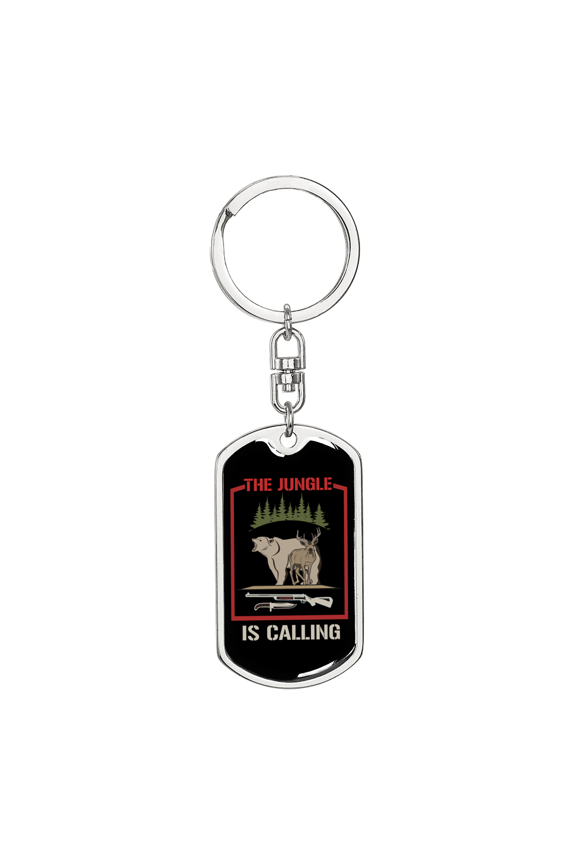 The Jungle Is Calling Hunter'S Dog Tag Keychain Stainless Steel Silver Tone or Gold Tone Keyring