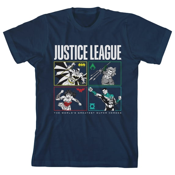 The Justice League Boxed-In Heroes Boy's Navy T-shirt
-Medium
