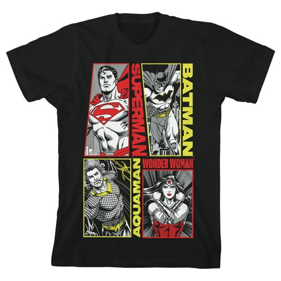 The Justice League Boxed-In Legendary Heroes Crew Neck Short Sleeve Boys' Black T-shirt-Medium