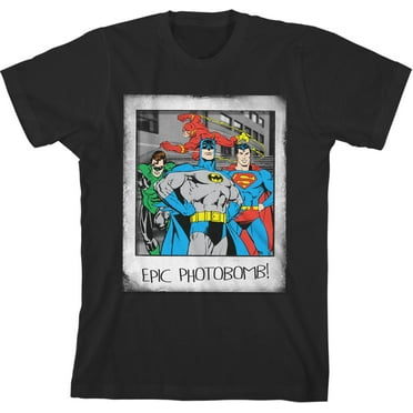 The Justice League Epic Photobomb Youth Black Graphic Tee-XL