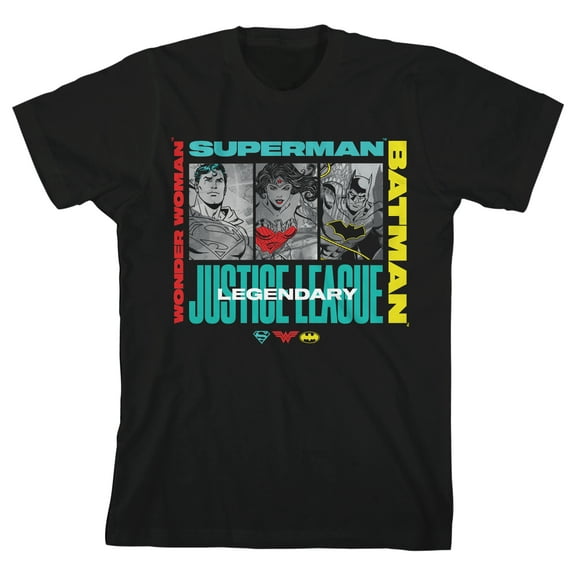 The Justice League Heroes & Logos Crew Neck Short sleeve Boys' Black T-shirt-XS