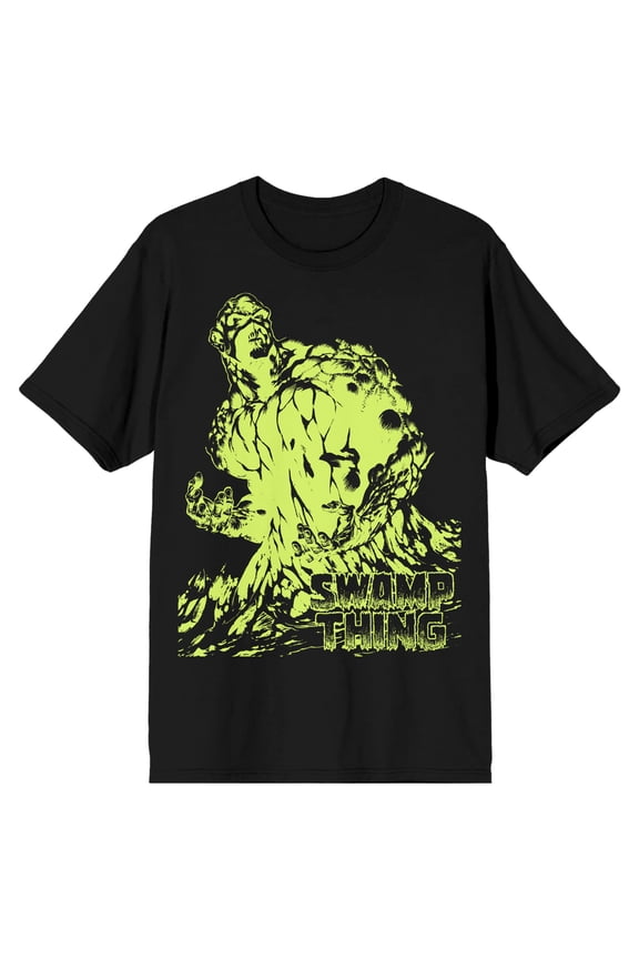 The Justice League Negative Color Swamp Thing Men's Black Graphic Tee-XL