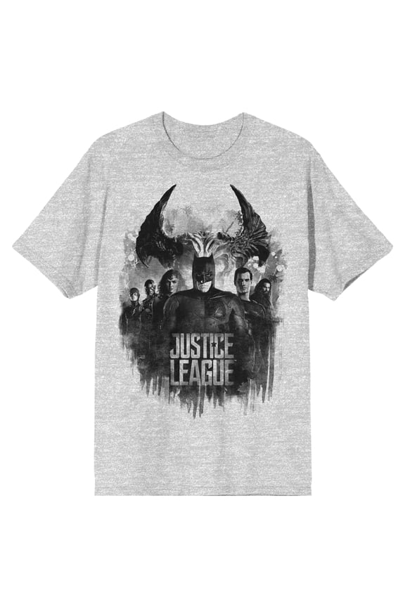 The Justice League Superhero Group Men's Athletic Heather Gray Graphic Tee-Large