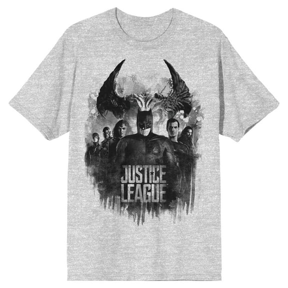 The Justice League Superhero Group Men's Athletic Heather Gray Graphic Tee-Medium
