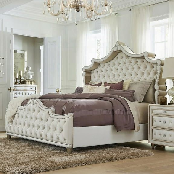 The Justine Bed: Ivory and Camel Upholstered Tufted Queen Panel Bed for a Gorgeous Look