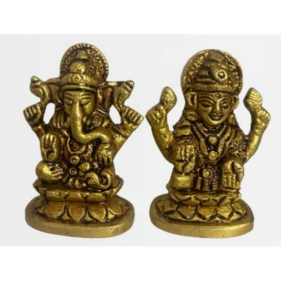 The KD Brass Laxmi Ganesha 2.17 inch Idols, Set of 2, 0.44 lbs