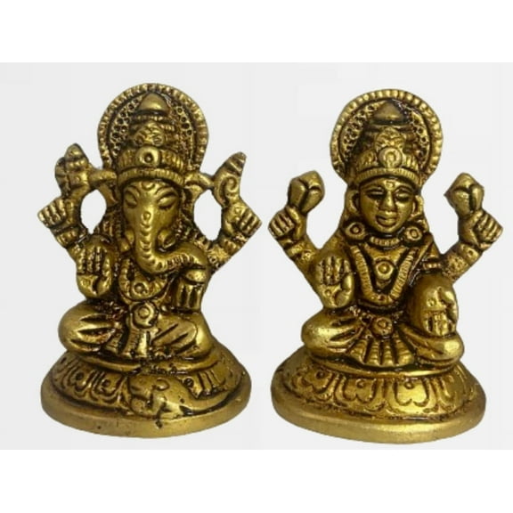 The KD Brass Laxmi Ganesha Idol/Statue, 0.55 lbs, 2.17 inch