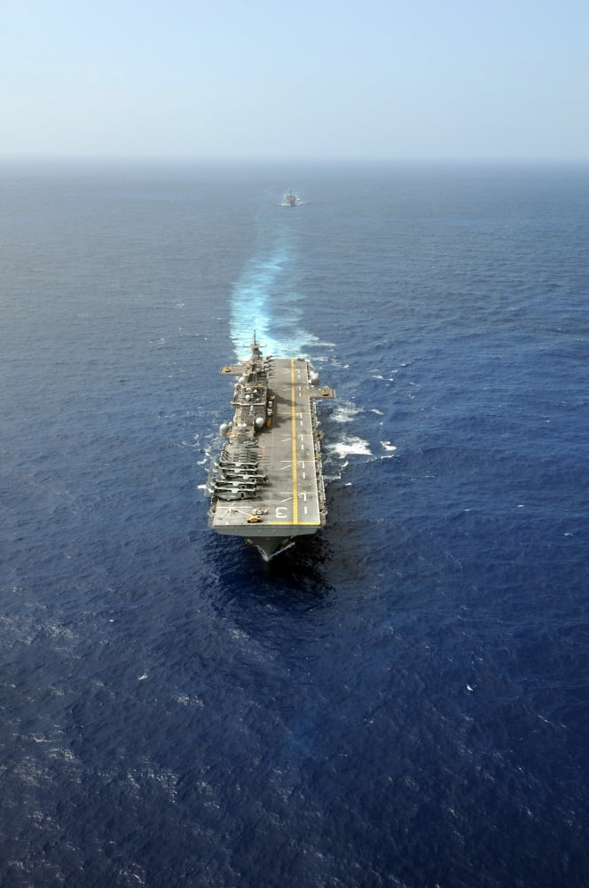 The Kearsarge Amphibious Ready Group executes a column maneuver in the Atlantic Ocean Canvas Art - Stocktrek Images (23 x 34)