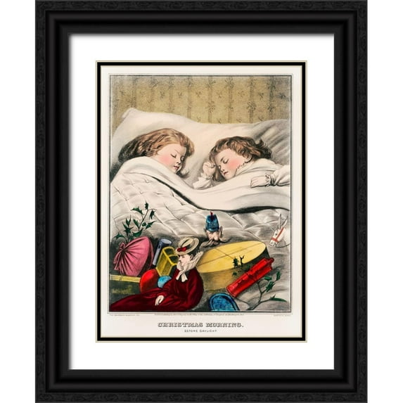 The Kellogg & Bulkeley Co 25x32 Black Ornate Wood Framed with Double Matting Museum Art Print Titled - Christmas Morning Before Daylight