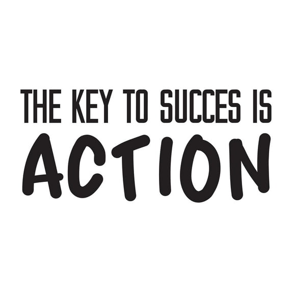 The Key To Success Is Action Inspirational Positive Life Quote Vinyl Decal Wall Art Sticker Designs Vinyl Stickers For Home House Walls Rooms Windows Bedroom Decoration Size (28x28 inch)