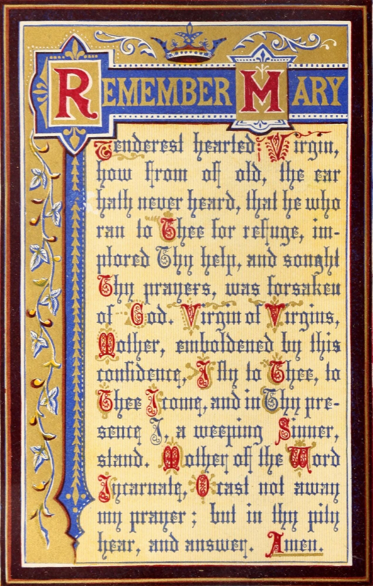 The Key of Heaven 1874 Remember Mary Canvas Art - Thomas Kelly (18 x 24)