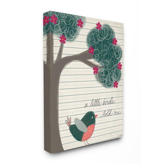 The Kids Room By Stupell A Little Birdie Told Me Bird and Tree Hand Drawn Lined Paper Look