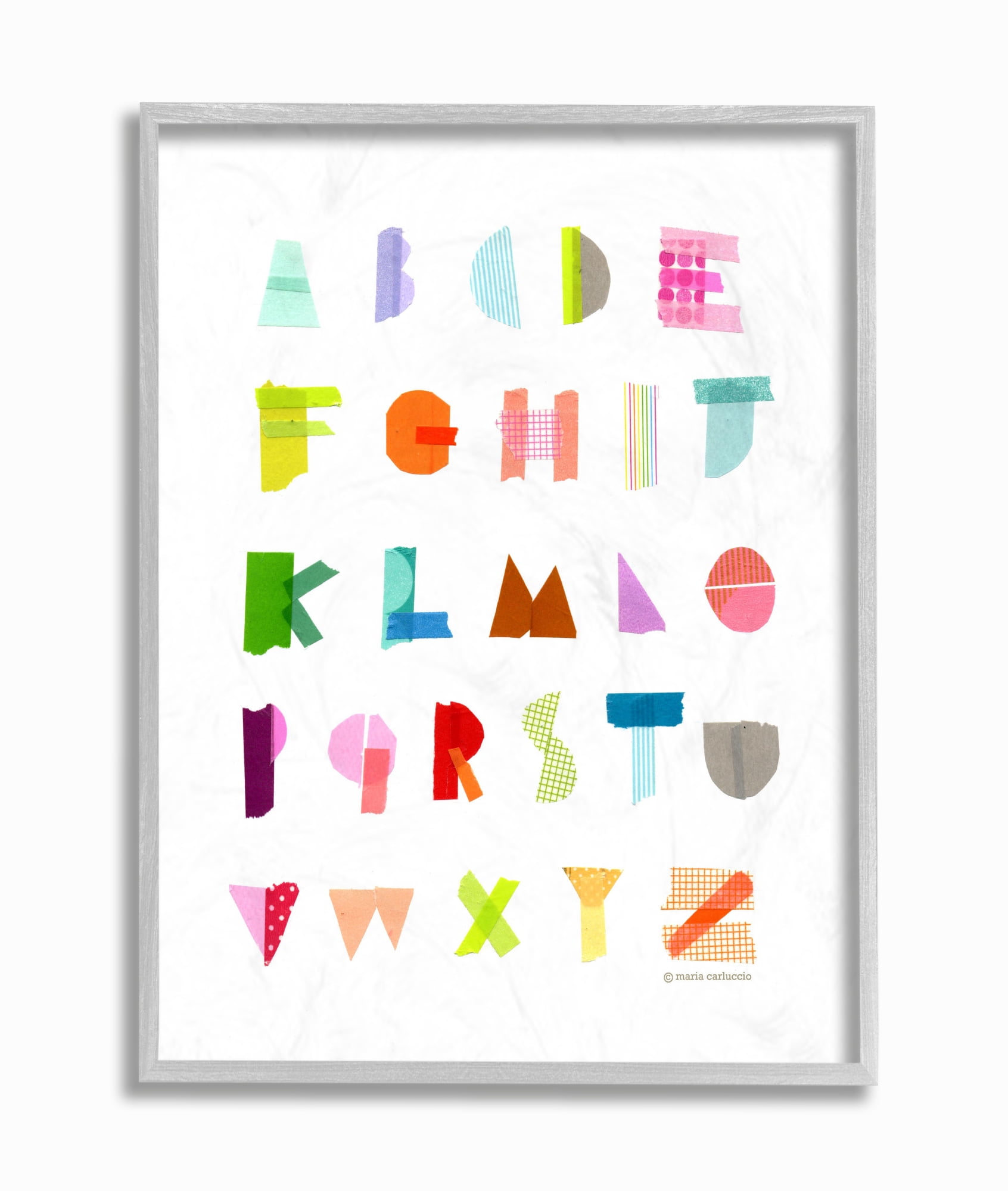 The Kids Room By Stupell Alphabet Paper Collage Gray Framed Texturized Art