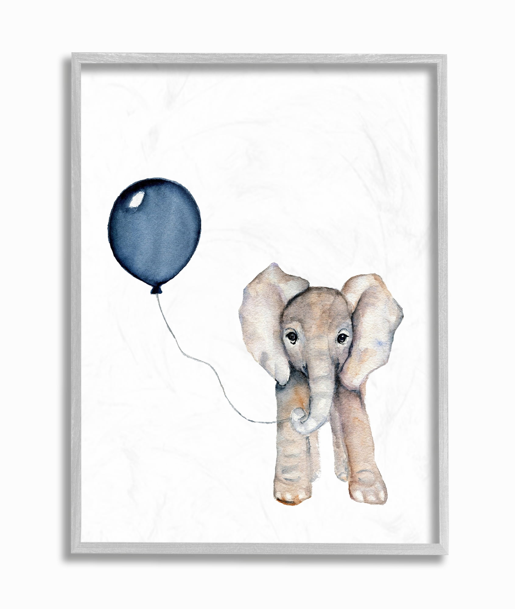 The Kids Room By Stupell Baby Elephant with Blue Balloon Gray Framed Texturized Art