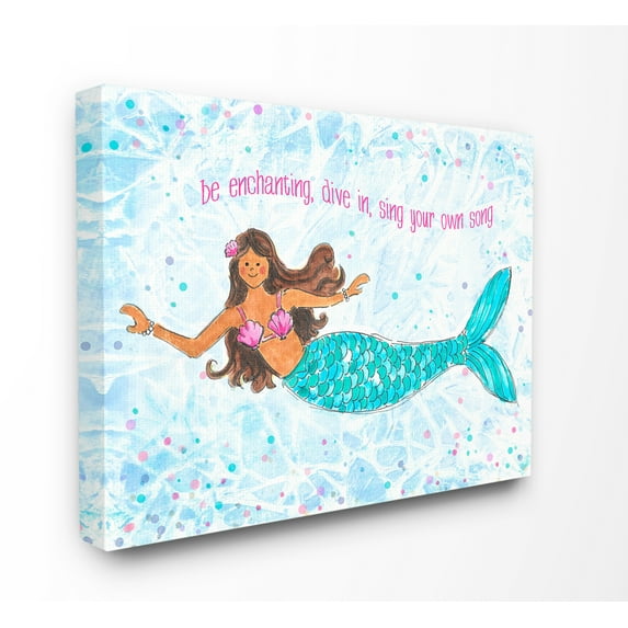 The Kids Room By Stupell Be Enchanting Blue and Pink Swimming Mermaid Canvas Wall Art