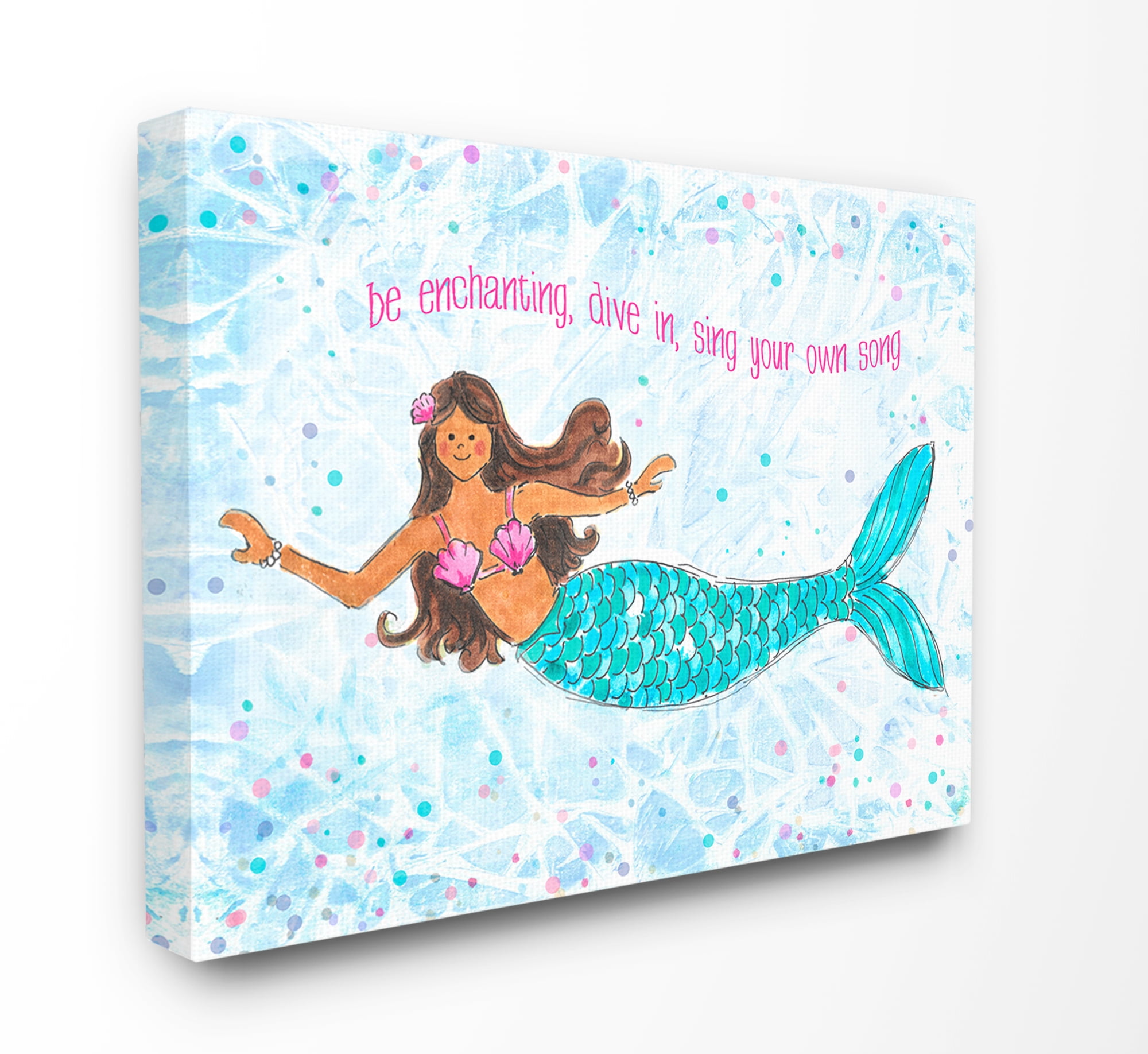 The Kids Room By Stupell Be Enchanting Blue and Pink Swimming Mermaid Canvas Wall Art