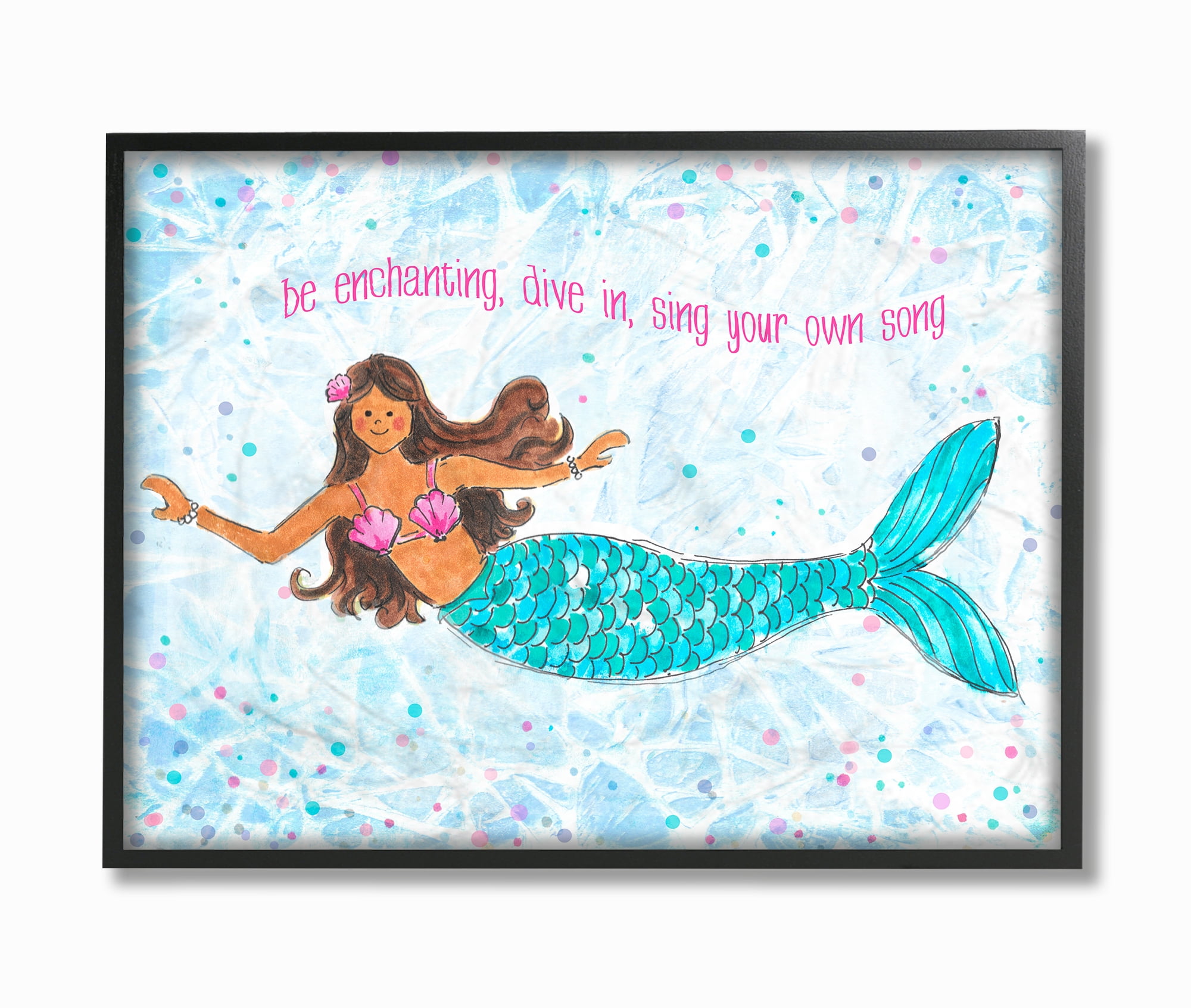 The Kids Room By Stupell Be Enchanting Blue and Pink Swimming Mermaid Framed Texturized Art