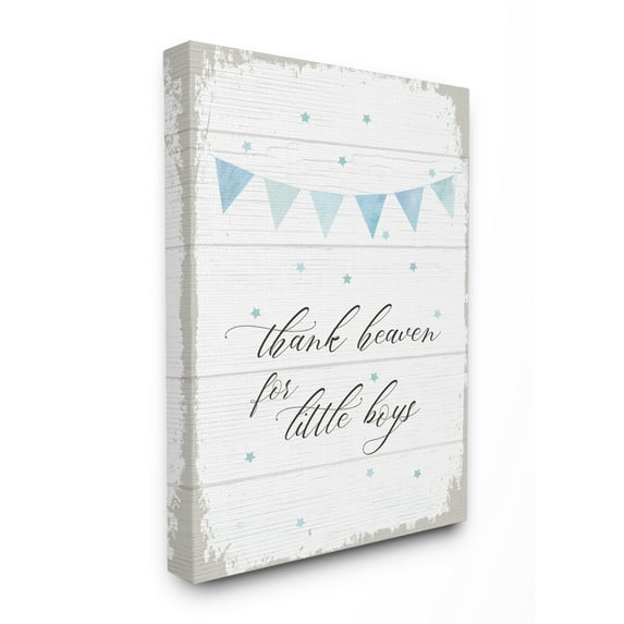 The Kids Room By Stupell Blue Bunting Thank Heaven for Little Boys Planked Look Canvas Wall Art