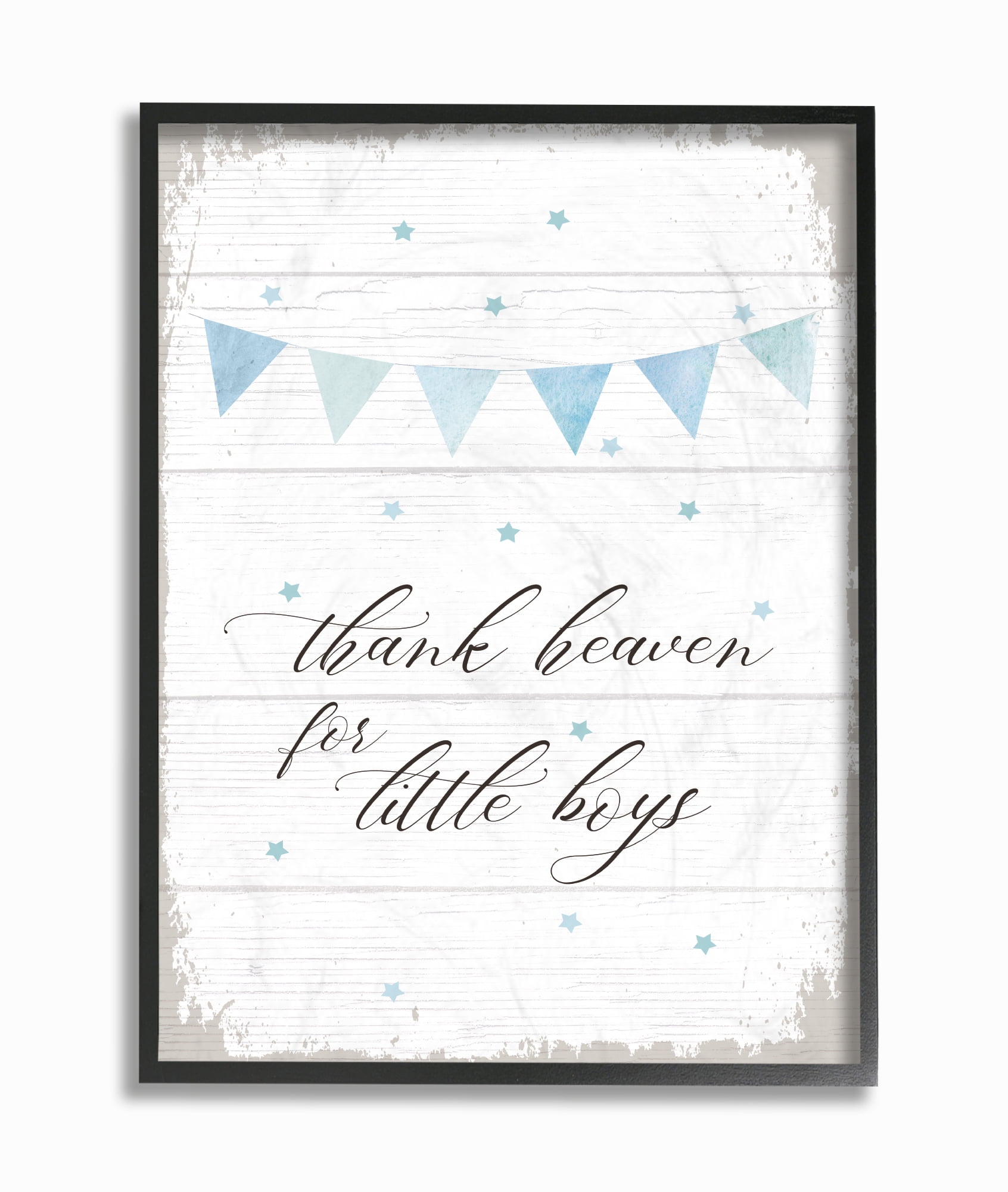 The Kids Room By Stupell Blue Bunting Thank Heaven for Little Boys Planked Look Framed Texturized Art