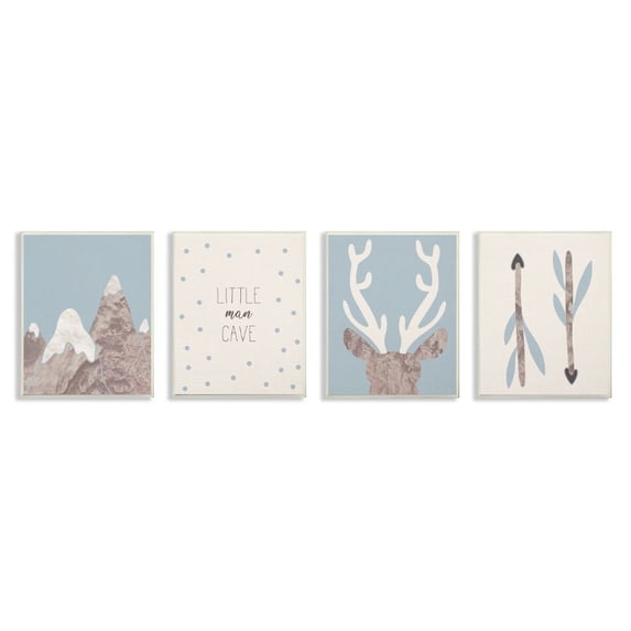The Kids Room By Stupell Blue and Linen Little Man Cave Set of Four Wall Plaque Art, 4pc, each 10 x 15
