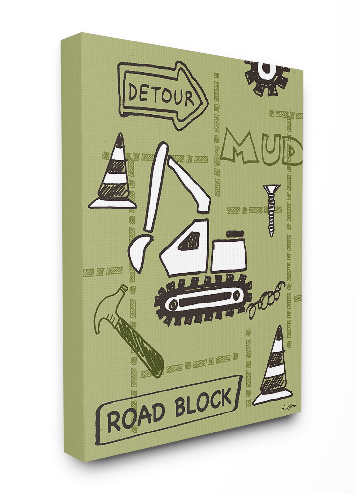 The Kids Room By Stupell Detour Green Bulldozer Road Block Construction Zone Canvas Wall Art