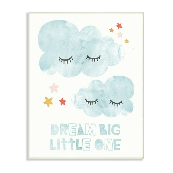 The Kids Room By Stupell Dream Big Little One Mod Blue Clouds with Eyelashes Wall Plaque Art
