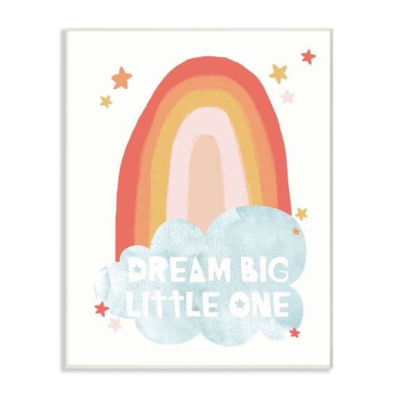 The Kids Room By Stupell Dream Big Little One Mod Orange Rainbow with Blue Cloud Wall Plaque Art