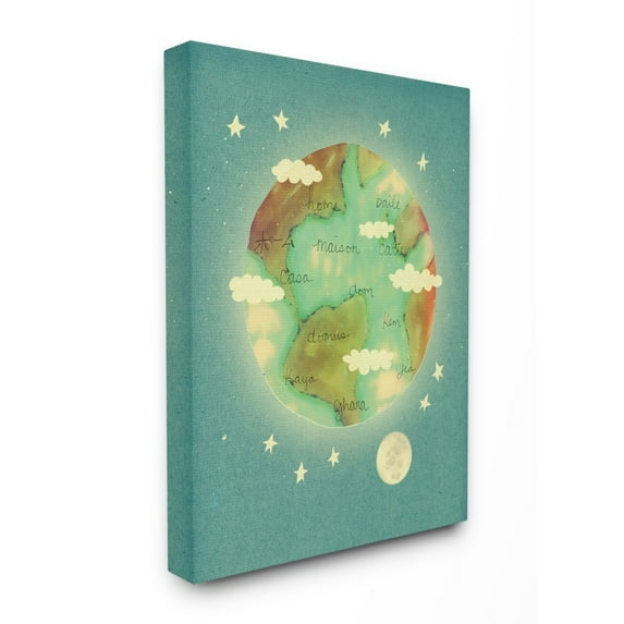 The Kids Room By Stupell Earth is Home Glowing Planet Blue Moon and Stars Illustration