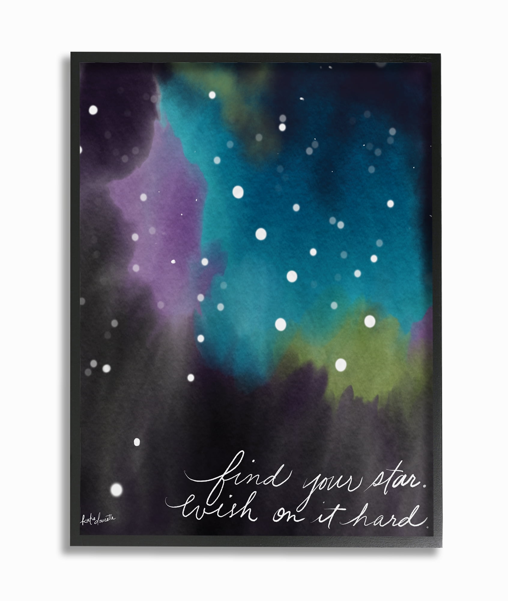 The Kids Room By Stupell Find Your Star Blue Purple and Green Sky Watercolor Space Framed Giclee Texturized Art, 11 x 14