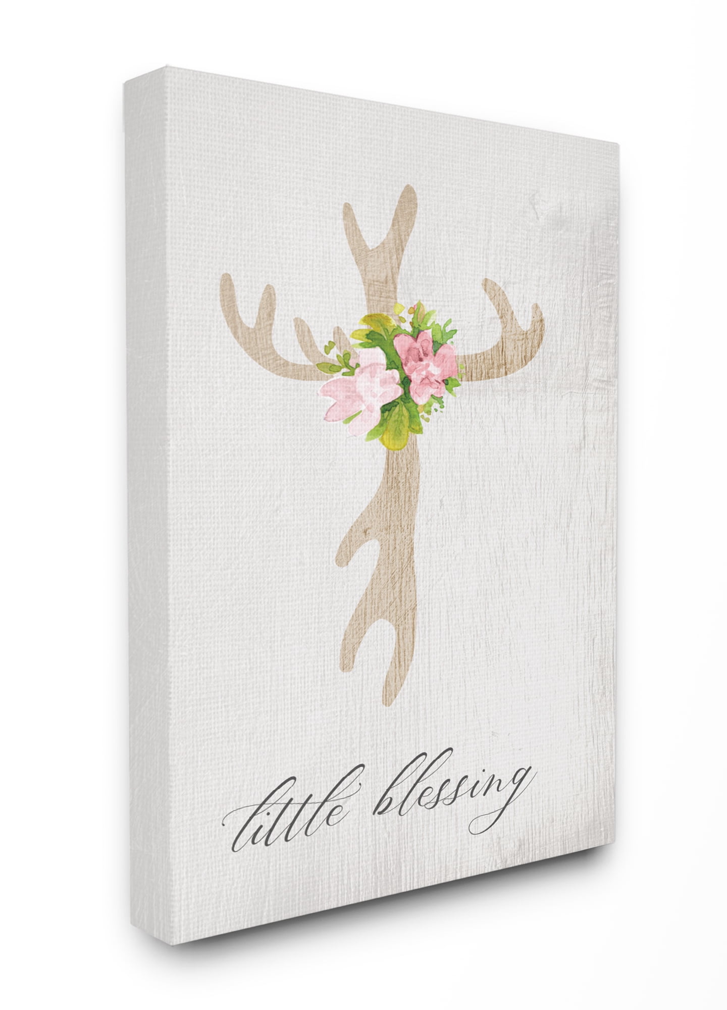 The Kids Room By Stupell Floral Antler Cross Little Blessing Baby Typography Canvas Wall Art