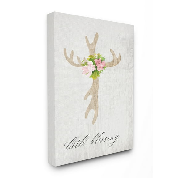 The Kids Room By Stupell Floral Antler Cross Little Blessing Baby Typography Canvas Wall Art