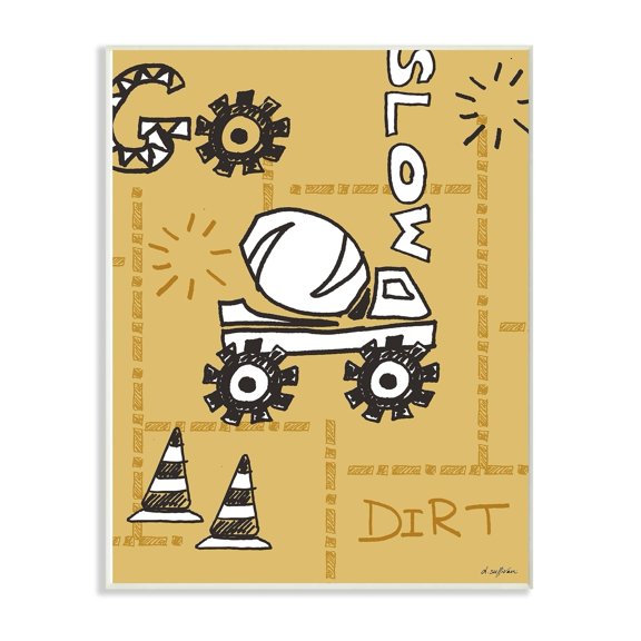 The Kids Room By Stupell Go Slow Yellow Cement Truck Construction Zone Wall Plaque Art