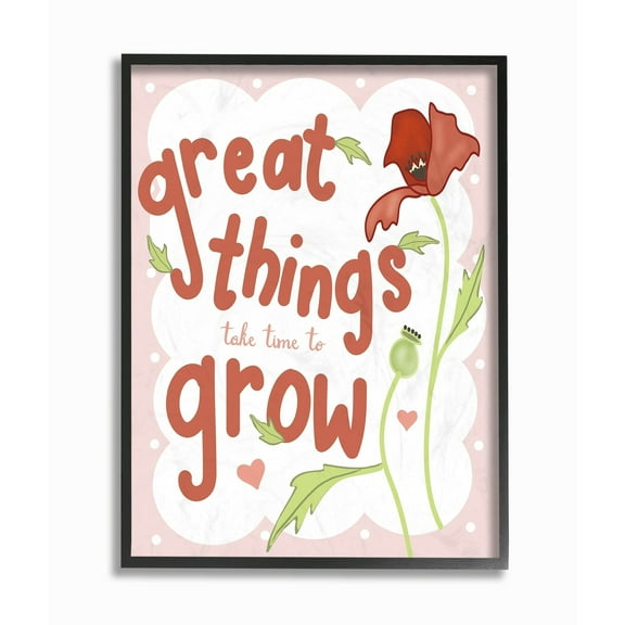 The Kids Room By Stupell Great Things Take Time To Grow Pink and Red Poppy Framed Art, 11 x 14, Design By Artist Daphne Polselli 11 x 14
