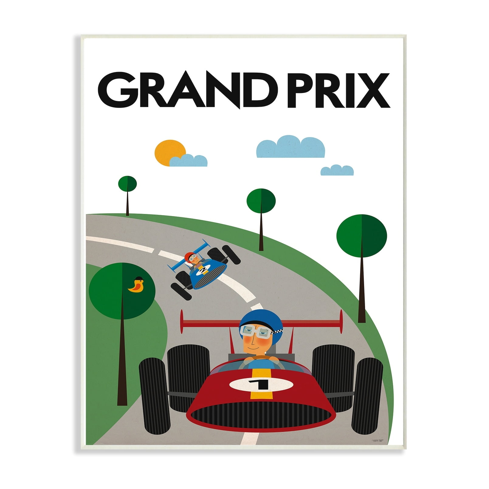 The Kids Room By Stupell Green Orange Blue and Red Grand Prix Minimal Mod Race Cars Wall Plaque Art, 12.5 x 18.5