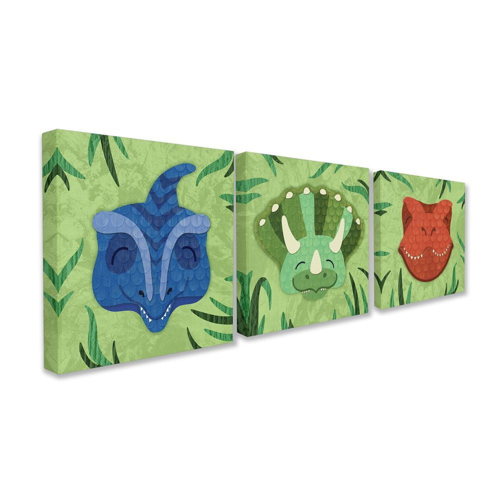 The Kids Room By Stupell Green Textured Dinosaurs in the Jungle Trio Canvas Wall Art, 3pc, each 17 x 17