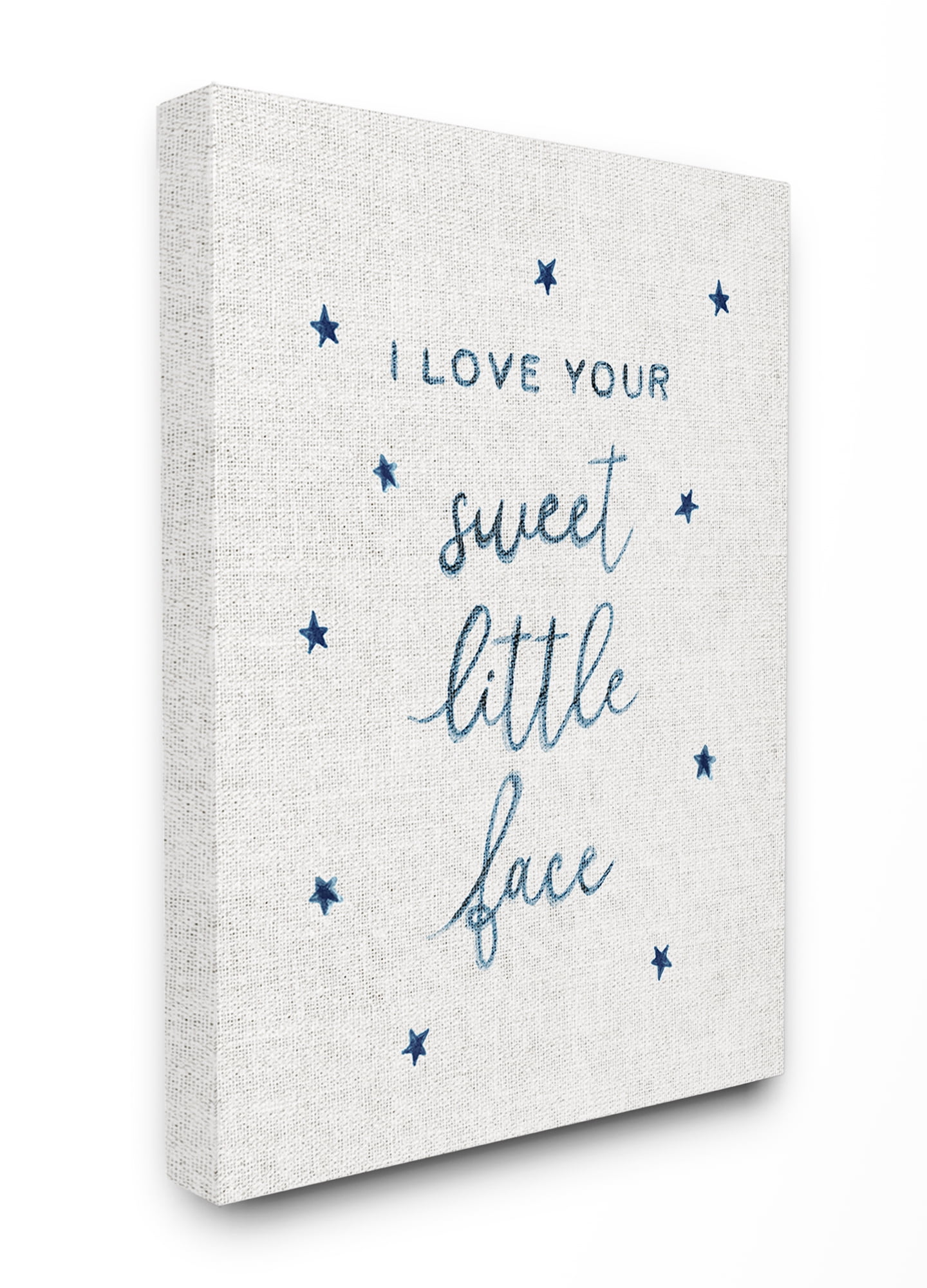The Kids Room By Stupell I Love Your Sweet Little Face Navy Stars on Linen Canvas Wall Art